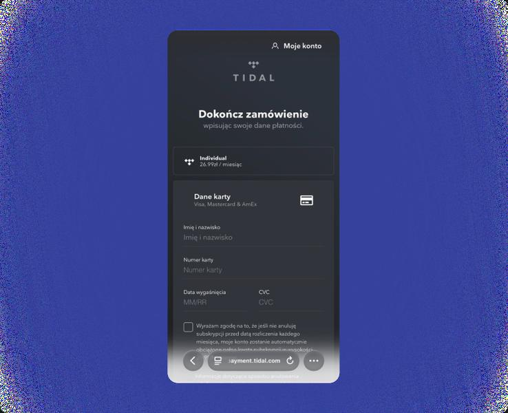 Płatność za subskrypcję Tidal