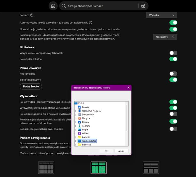Spotify utwory na komputerze
